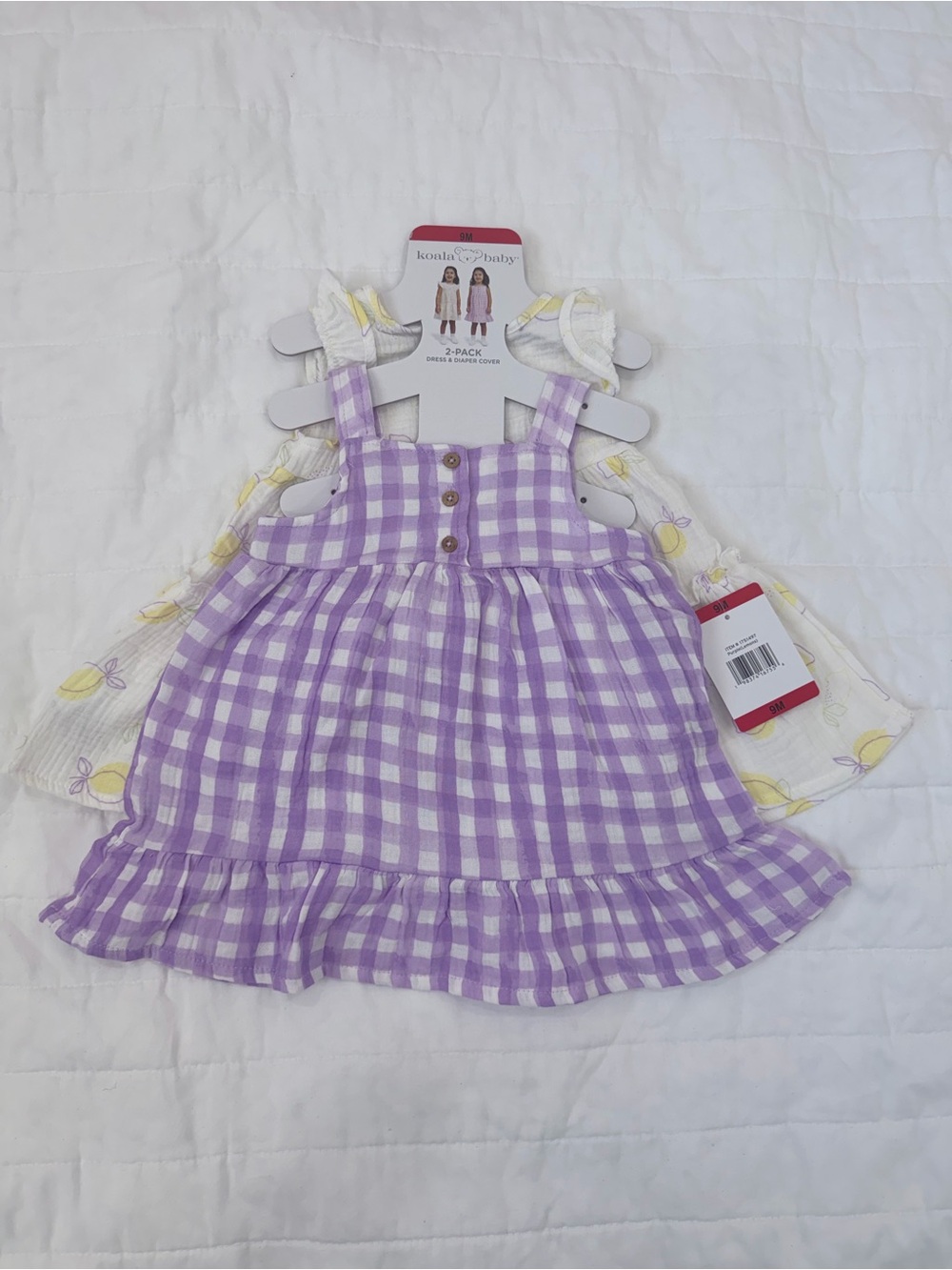 Koala Kids Lavender and White Gingham Sundress 2-Pack (Lemon Print)